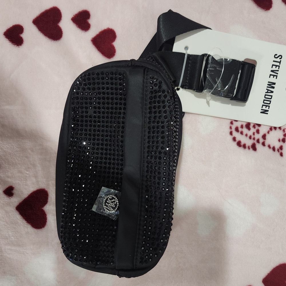 Steve Madden Black Rhinestone Belt Bag